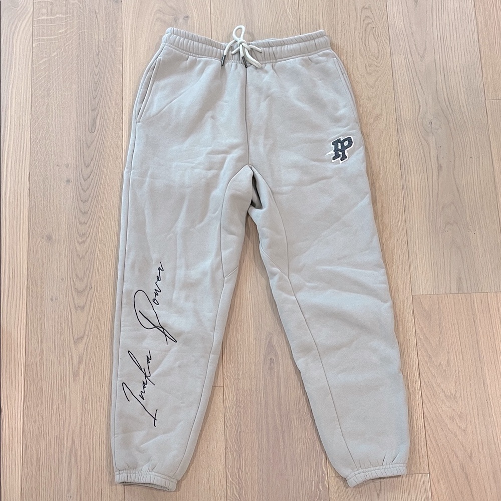 I aka Power Beige Joggers with Logo and Script Size Small